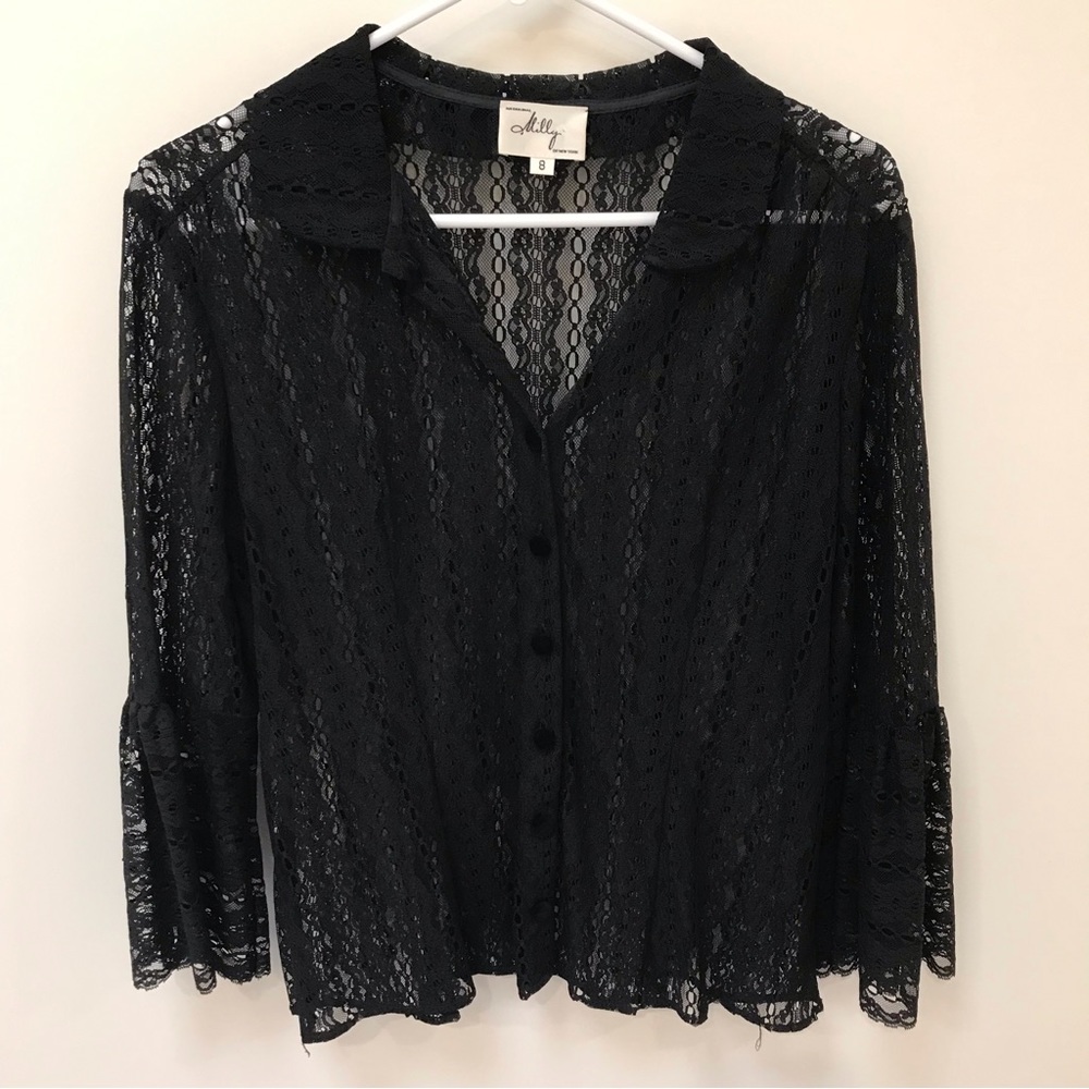Milly Black Lace Button Up Shirt